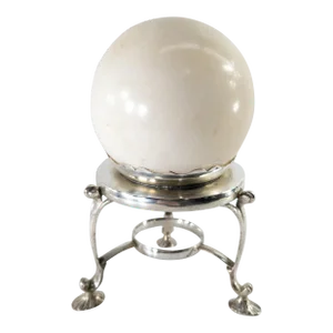 Mid-Century Marble Crystal Ball on English Silverplate Tripod Base