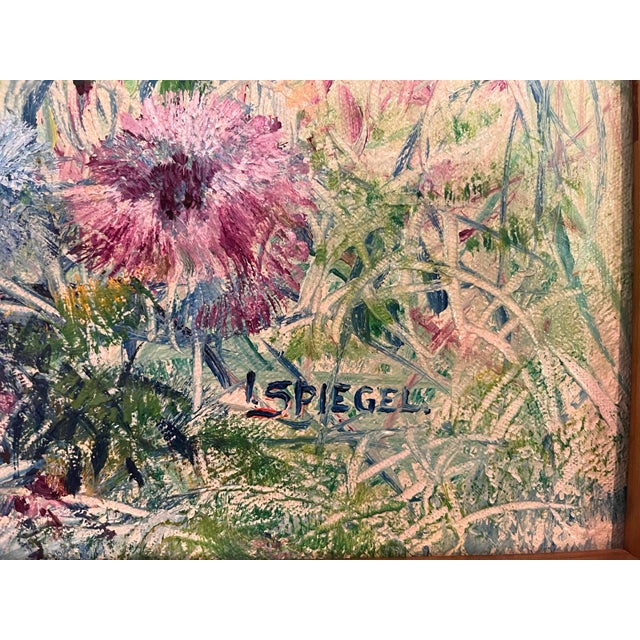Vintage L. Spiegel Signed Panoramic Wildflower Garden Oil Painting, Circa 1960s For Sale - Image 4 of 5