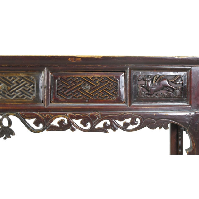 96” Inch Long Antique Brown Chinese Altar Console Table – 3 Drawers For Sale In Greensboro - Image 6 of 13