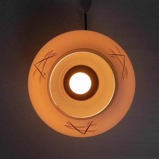 Gold Art Deco Ceiling Lamp with Glass Shade and Gold Decorations, 1930s For Sale - Image 8 of 10