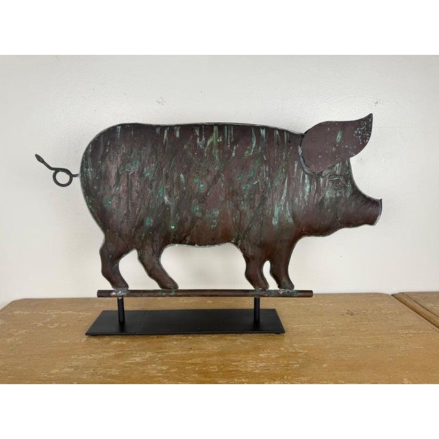 Antique Copper Pig Folk Art Weathervane on Custom Iron Stand For Sale - Image 12 of 12