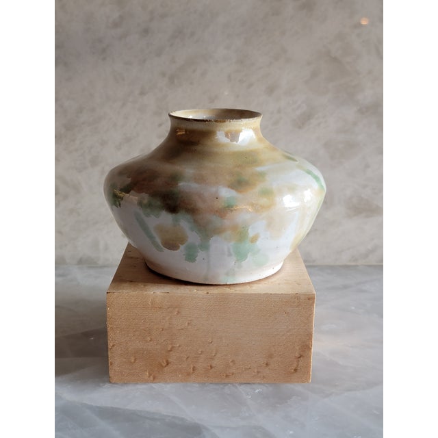 beautiful painterly glaze vessel / vase in glossy finish by brooklyn ceramicist Ava Ceramics. approx. 3.5" h x 5" w ,...