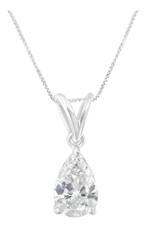 IGI certified 10K White Gold 1/2 cttw Diamond Pear Pendant Necklace (I-J, I1)
