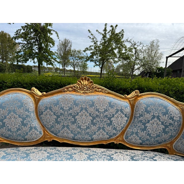 1940s 1940 French Louis XVI Gold Beech Damask Sofa Set - 5 PCS For Sale - Image 5 of 18