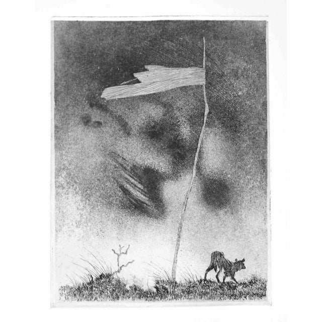 The Flag is an original etching realized by Leo Guida in the 1970s. Good condition. The artwork is depicted through strong...