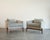 Mid-Century Modern Tripod Barrelback Lounge Chairs in Greige Linen, C. 1950s For Sale - Image 3 of 8
