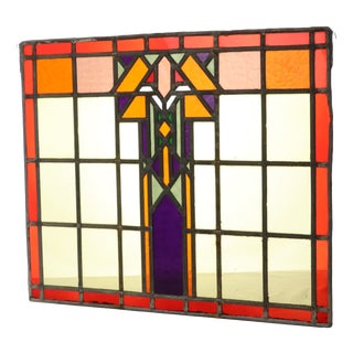 Art Deco Amsterdam School Stained Glass Window, 1930s For Sale