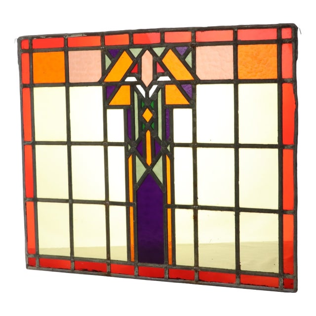 Art Deco Amsterdam School Stained Glass Window, 1930s For Sale