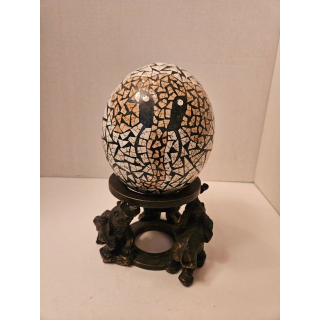 Safari Avoova Ostrich Egg Art With Elephant Decoration For Sale - Image 3 of 6