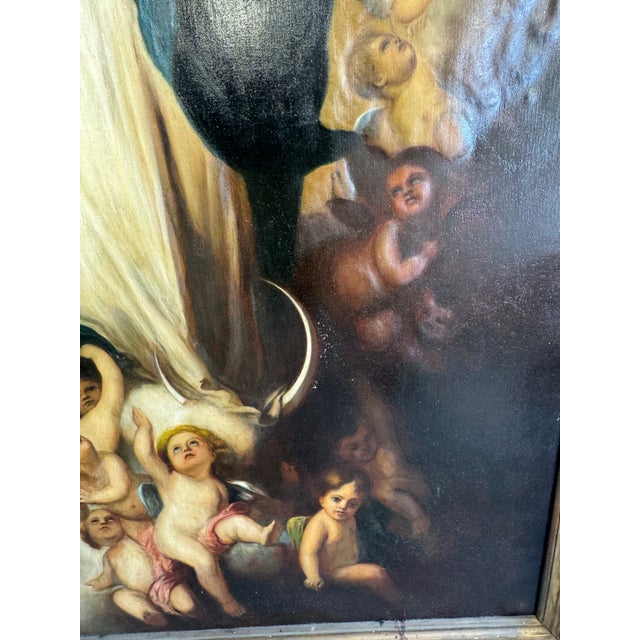 Wood Late 19th Century Large Italian Gilt Framed Religious Oil Painting – Immaculate Conception After Murillo – Florence, Italy For Sale - Image 7 of 11