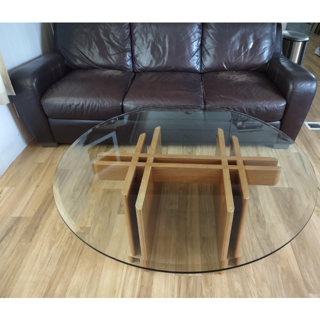 Gustav Gaarde Trekanten round glass-top teak table. Glass is in perfect condition, including beveled edge -- No scratches...