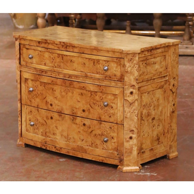 Mid-Century French Charles X Style Burl Elm Three-Drawer Chest Commode For Sale In Dallas - Image 6 of 10