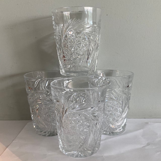 Hand Cut Crystal Double Old Fashioned Glasses - Set of 4 For Sale - Image 9 of 9