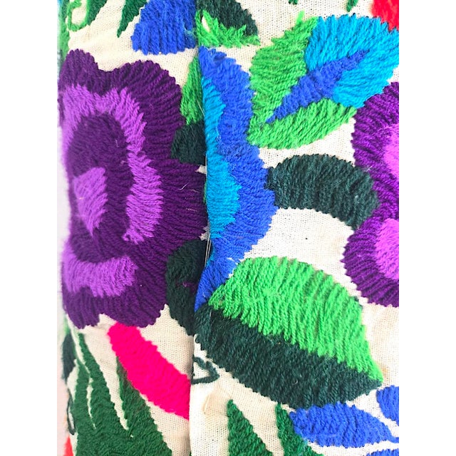 Vintage Multicolor Embroidered Otomi Tenango Hand-Stitched Pillows, a Pair For Sale - Image 11 of 13