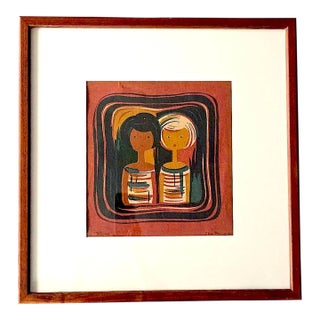 Vintage Scandinavian Ilse Roempke "Vänner" Printed Textile, Signed and Framed For Sale