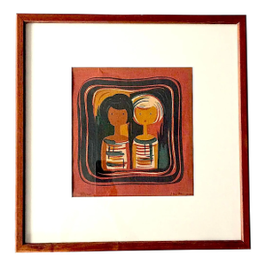 Vintage Scandinavian Ilse Roempke "Vänner" Printed Textile, Signed and Framed