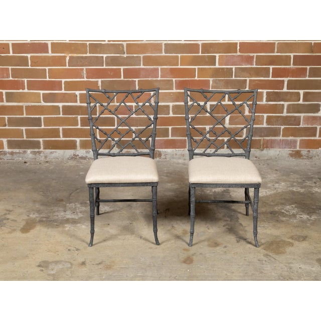 English Pair of English Chinese Chippendale Style Midcentury Side Chairs with Upholstery For Sale - Image 3 of 10