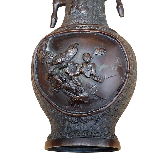 Late 19th Century Late 19th Century Japanese Meiji Period Cast Bronze Vases - A Pair For Sale - Image 5 of 11