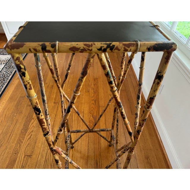 Brown Vintage Faux Tortoise Metal Bamboo Plant Stand For Sale - Image 8 of 10