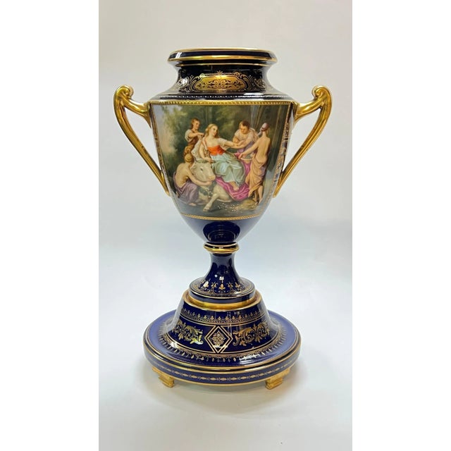 Large 19th Century Royal Vienna Porcelain Handled Vases - A Pair For Sale - Image 9 of 12