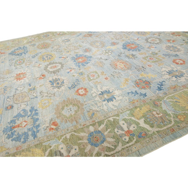 Apadana's Designed Sultanabad Modern Wool Rug Handmade in Blue and Green For Sale - Image 10 of 10