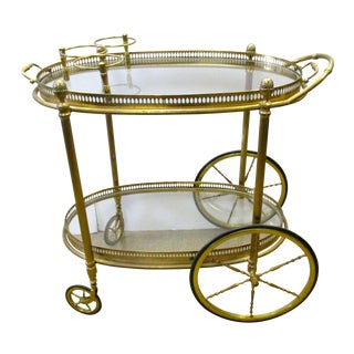 Brass and Glass Rolling Bar Tea Cart For Sale