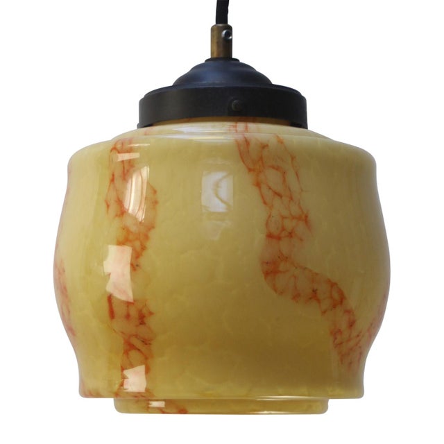 French Art Deco Clichy Marble and Glass Pendant Lamp, 1920s For Sale - Image 6 of 6