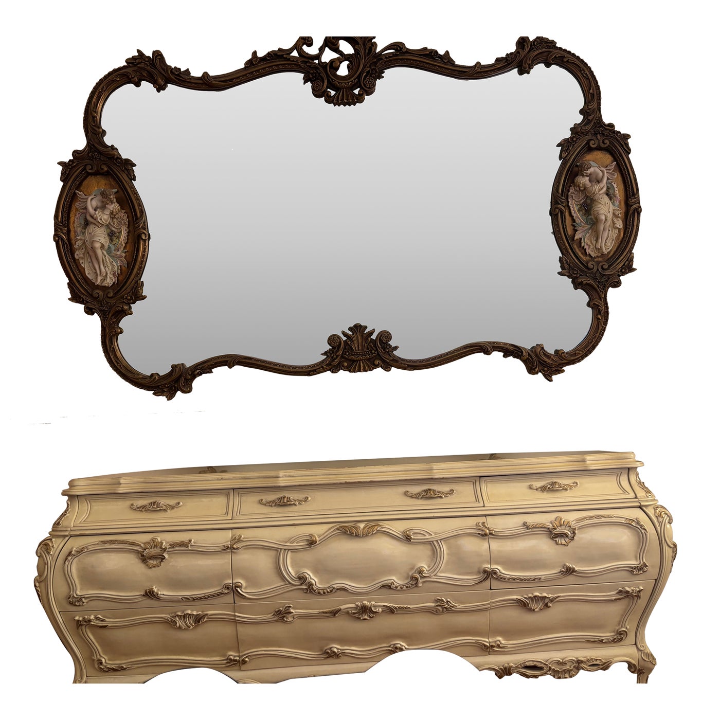 1960s Large French Provincial Rococo Dresser With Mirror | Chairish