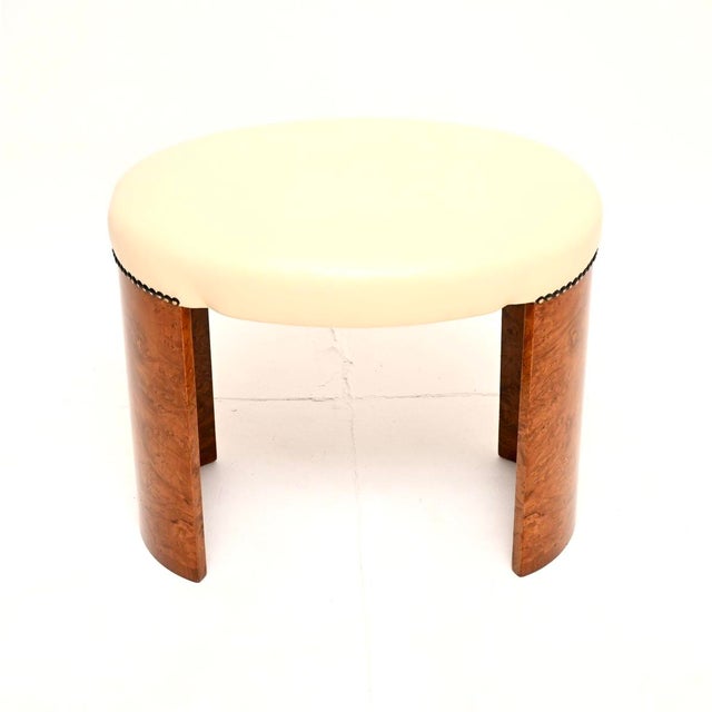 A very stylish and extremely well made Art Deco burr walnut and leather stool. This was made in England, it dates from the...