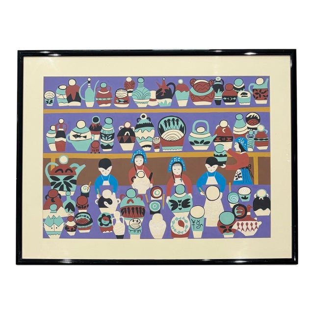 1970s Original Framed Jinshan Folk Art Painting of Pottery Artisans For Sale