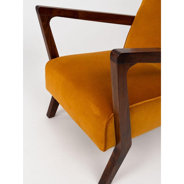 1960s Vintage Italian Armchairs in Orange Velvet, 1960s, Set of 2 For Sale - Image 5 of 13