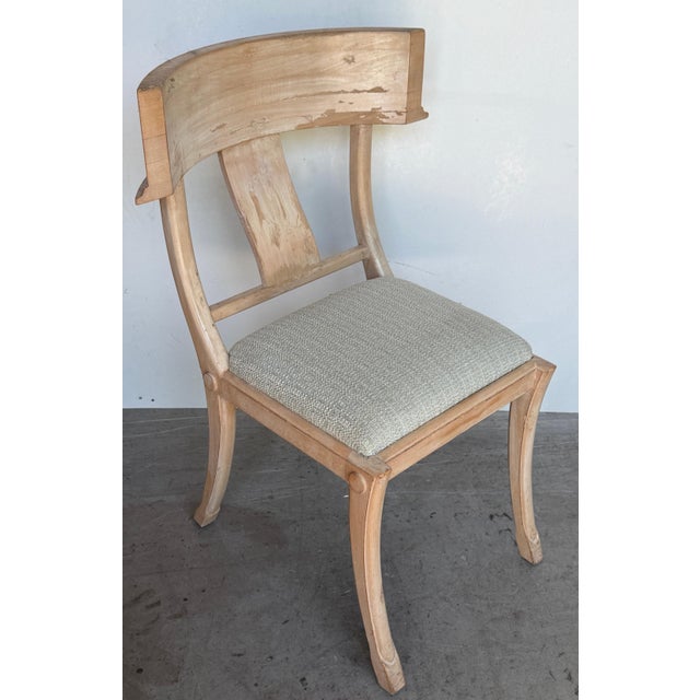 Textile Set of Four Neoclassical Grey-White Polychromed Klismos Chairs Late 20th C. For Sale - Image 7 of 15