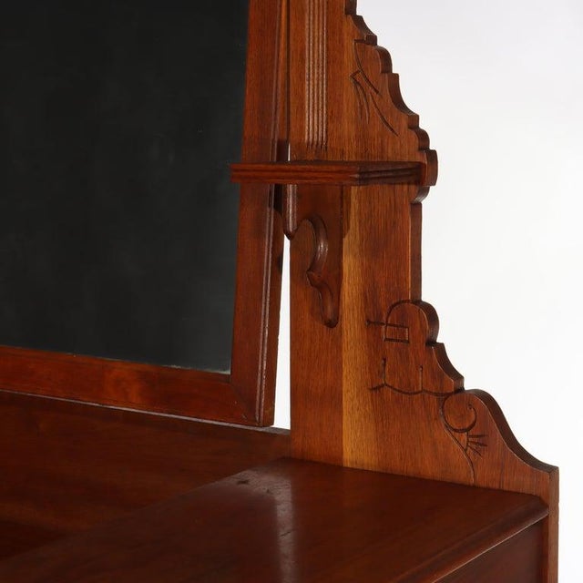 Brown Antique Renaissance Revival Walnut & Burl Marble Top Dresser With Mirror C1890 For Sale - Image 8 of 17