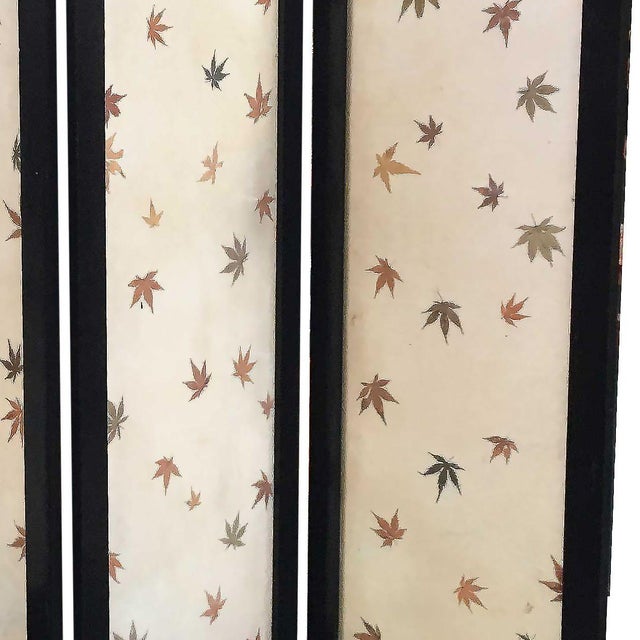 1950s Black Lacquer Folding Screen W/ Fiberglass Maple Leaf Inserts For Sale In Los Angeles - Image 6 of 7