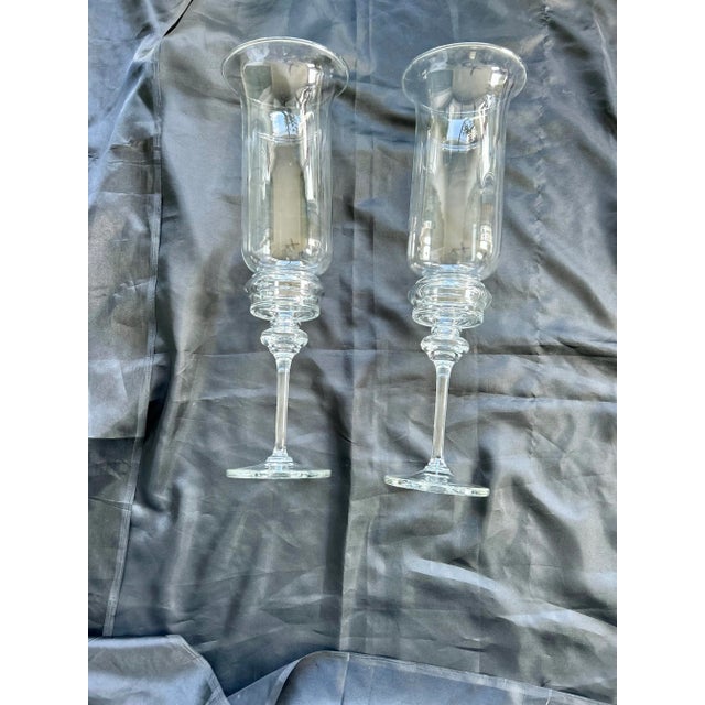 Set of 2 Modern Clear Glass Candleholders With Chimney 19"H , They are very heavy glass candleholders 9"H in very good...