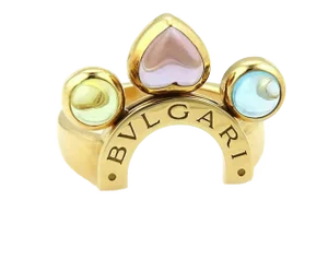 Bvlgari Allegra Amethyst Peridot & Blue Topaz 18k Yellow Gold Ring - Size 6
