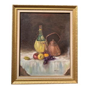 Late 20th Century Vintage Original Oil Painting on Canvas Still Life, Framed, Signed