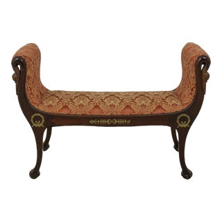 Vintage 1920s French Empire Swan Upholstered Bench For Sale