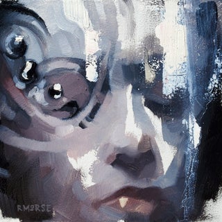 Bubbles by Ryan Morse | Oil on Artefex copper panel close-up of a face with bubbles For Sale