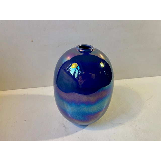 Blue Vintage Höganäs Stoneware Egg Vase with Mirror Glaze For Sale - Image 8 of 8