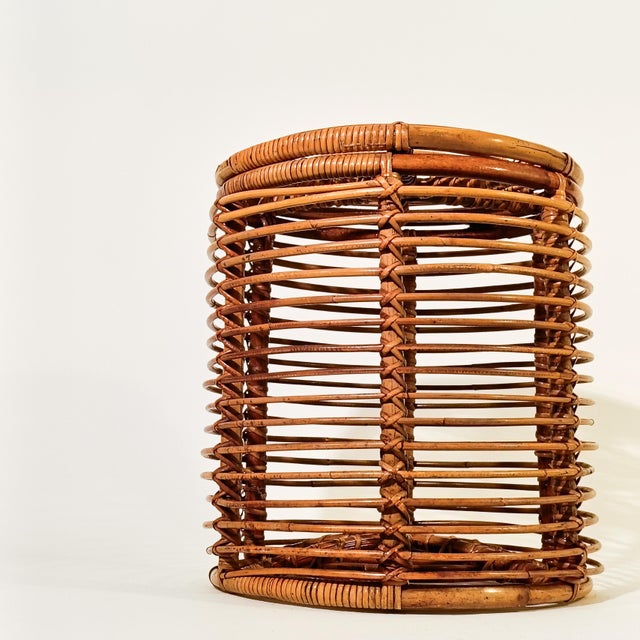Tito Agnoli French Riviera Style Rattan Stool or Basket by Tito Agnoli, Italy, 1970s For Sale - Image 4 of 13