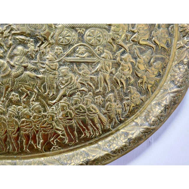Large Oval Asian Brass Wall Hanging Marriage Charger, 1850s For Sale - Image 3 of 12