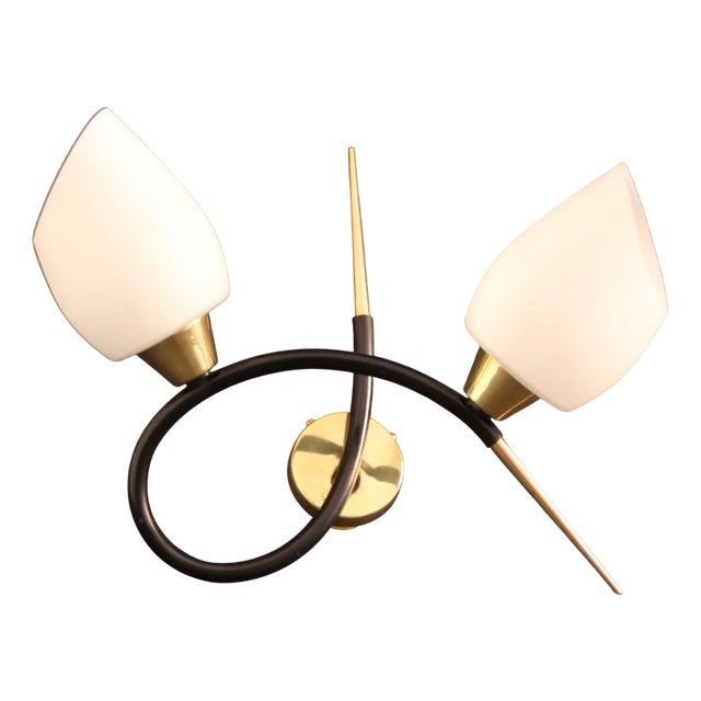 Sconce with Brass and Glass Shades from Lunel, France, 1960s For Sale