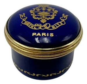 1980s Vintage 5-Star Hotel Ritz Paris Halcyon Days Trinket Pill Box Cobalt Blue