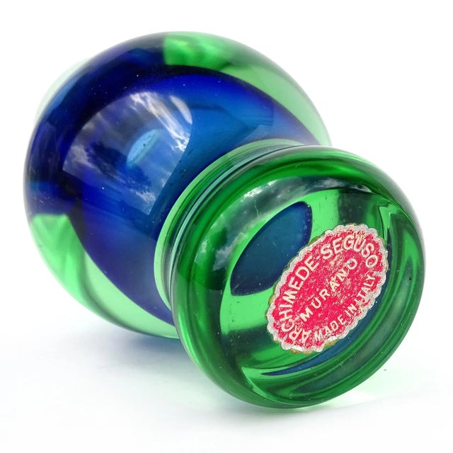 Seguso Seguso Murano Vintage Sommerso Blue Green Italian Art Glass Perfume Bottle With Original Label For Sale - Image 4 of 5