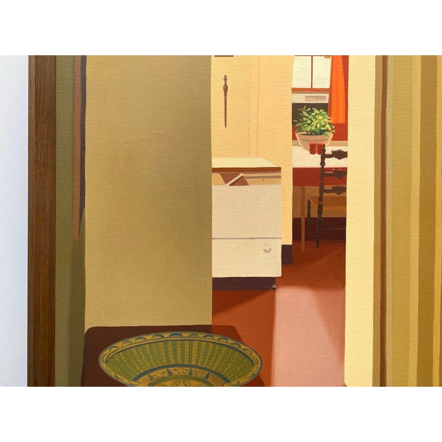 Wood Barbara Morgan Roberts Vintage 1974 Mid Century Modern Edward Hopper Style " Interior " Framed Original Large Realist Painting For Sale - Image 7 of 17