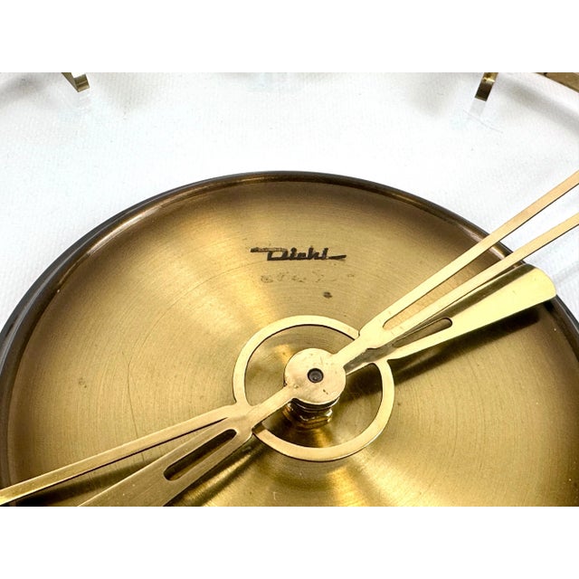 Vintage Glass & Brass Wall Clock from Diehl, 1950s For Sale - Image 4 of 9