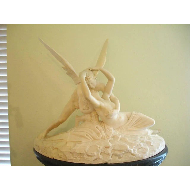 Figurative Palatial Marble Sculpture 'Cupid's Kiss' After Antonio Canova on Conforming Marble Pedestal For Sale - Image 3 of 7