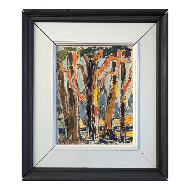 Mid-Century Modern 'Woodland Colour' Vintage Mini Original Landscape Oil Painting, Framed For Sale
