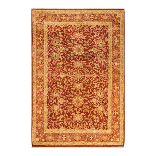 Vintage Traditional Hand Knotted Wool Area Rug, Orange - 6'4" X 9'3" For Sale